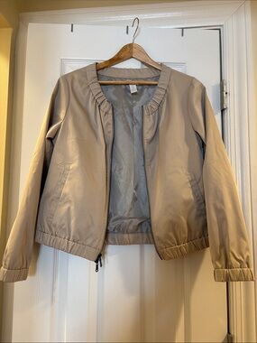 Chico's Neutral Taupe Lightweight Bomber Jacket